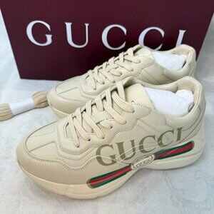 Gucci Monogram Sneakers in Cream and Black